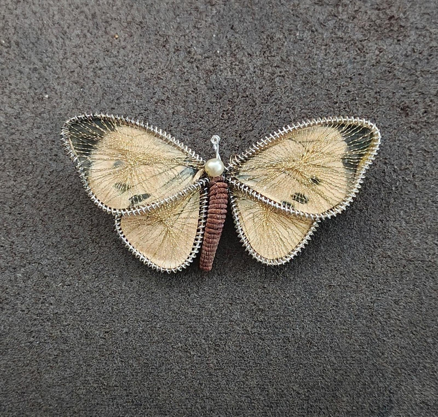 1960s Bavarian West Germany Spun Wire and Paper Butterfly Brooch Pin