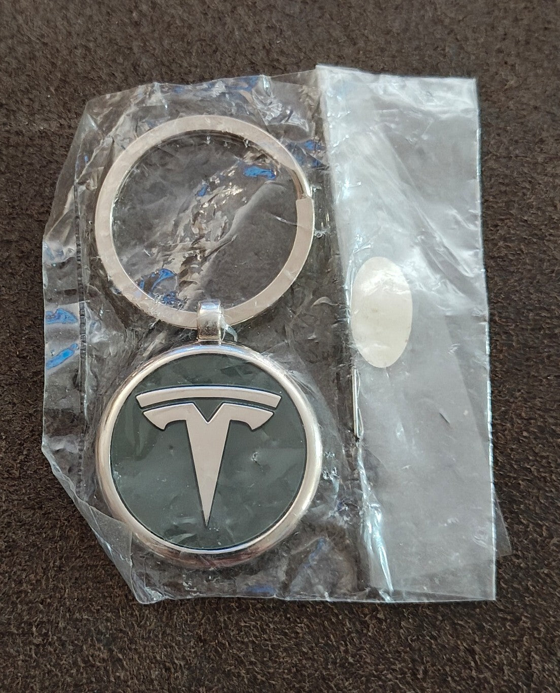 Tesla Logo Chrome & Black Background Keychain