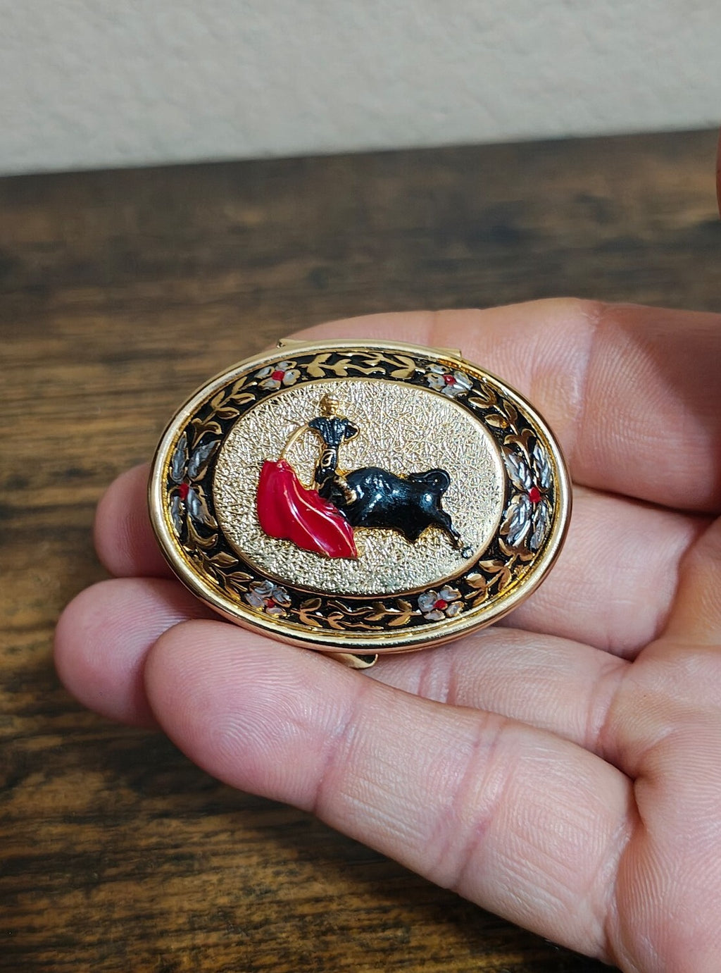 1950s/60s Spanish Toledo Damascene Style Matador Bull Trinket Box