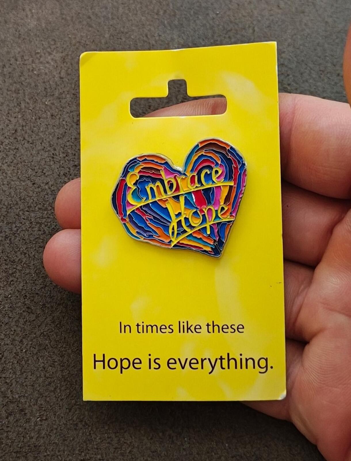 1990s Penzeys Spices Embrace Hope Rainbow Heart Enamel Pin New