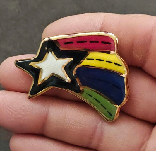 Artisan Rainbow Shooting Star Ceramic Glazed Pin Brooch