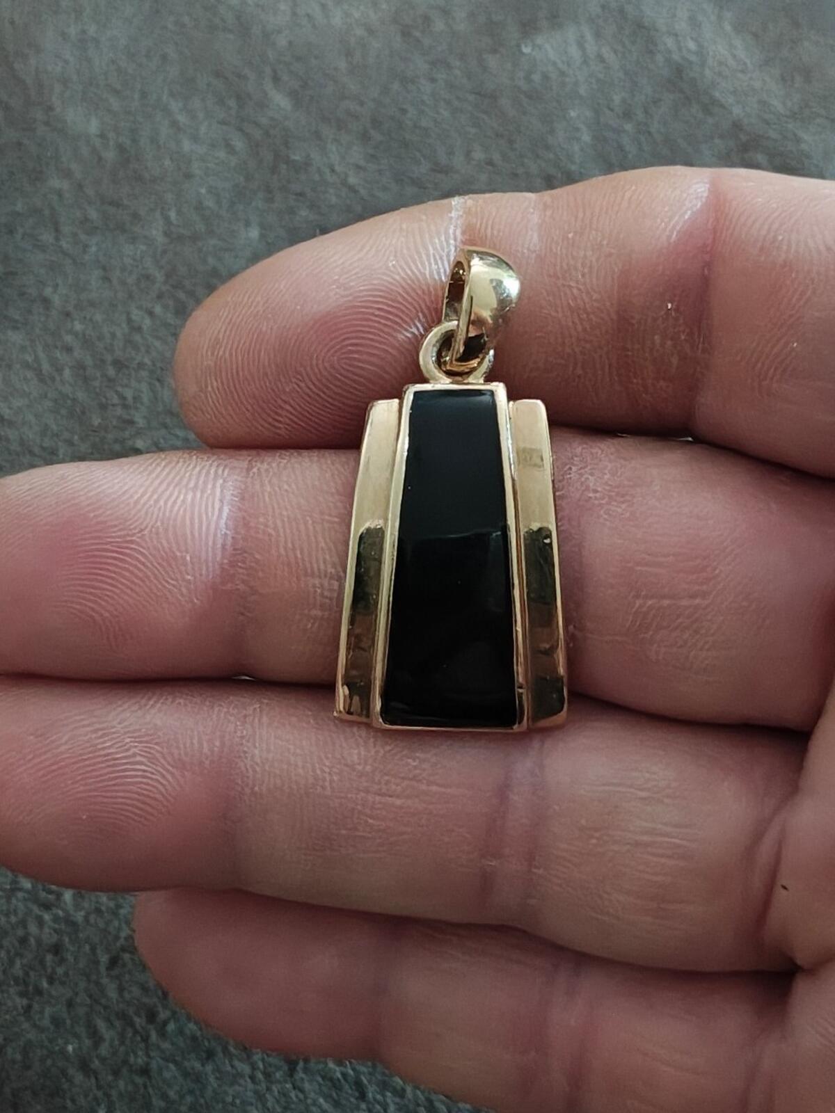 Signed Lia Sophia Refined Black Enamel Gold-Tone Slide Pendant