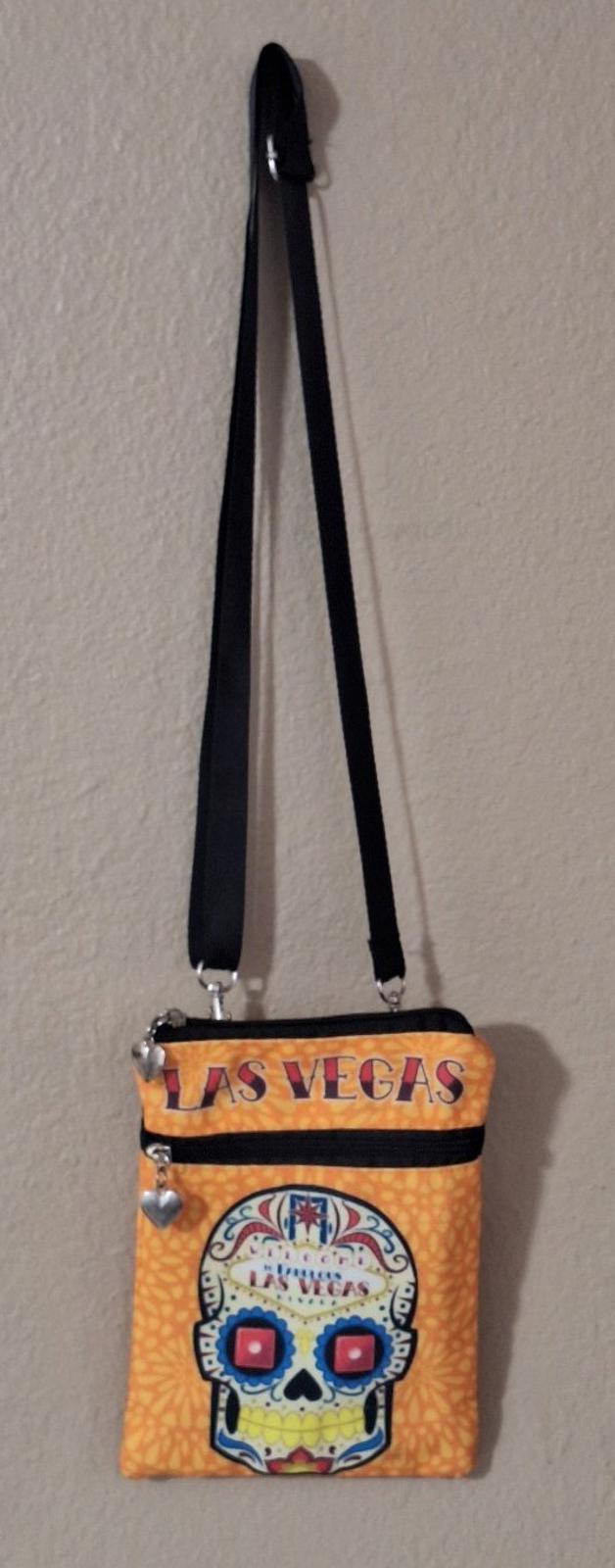 Welcome To Fabulous Las Vegas Orange Zippered Skull With Heart Accents Purse