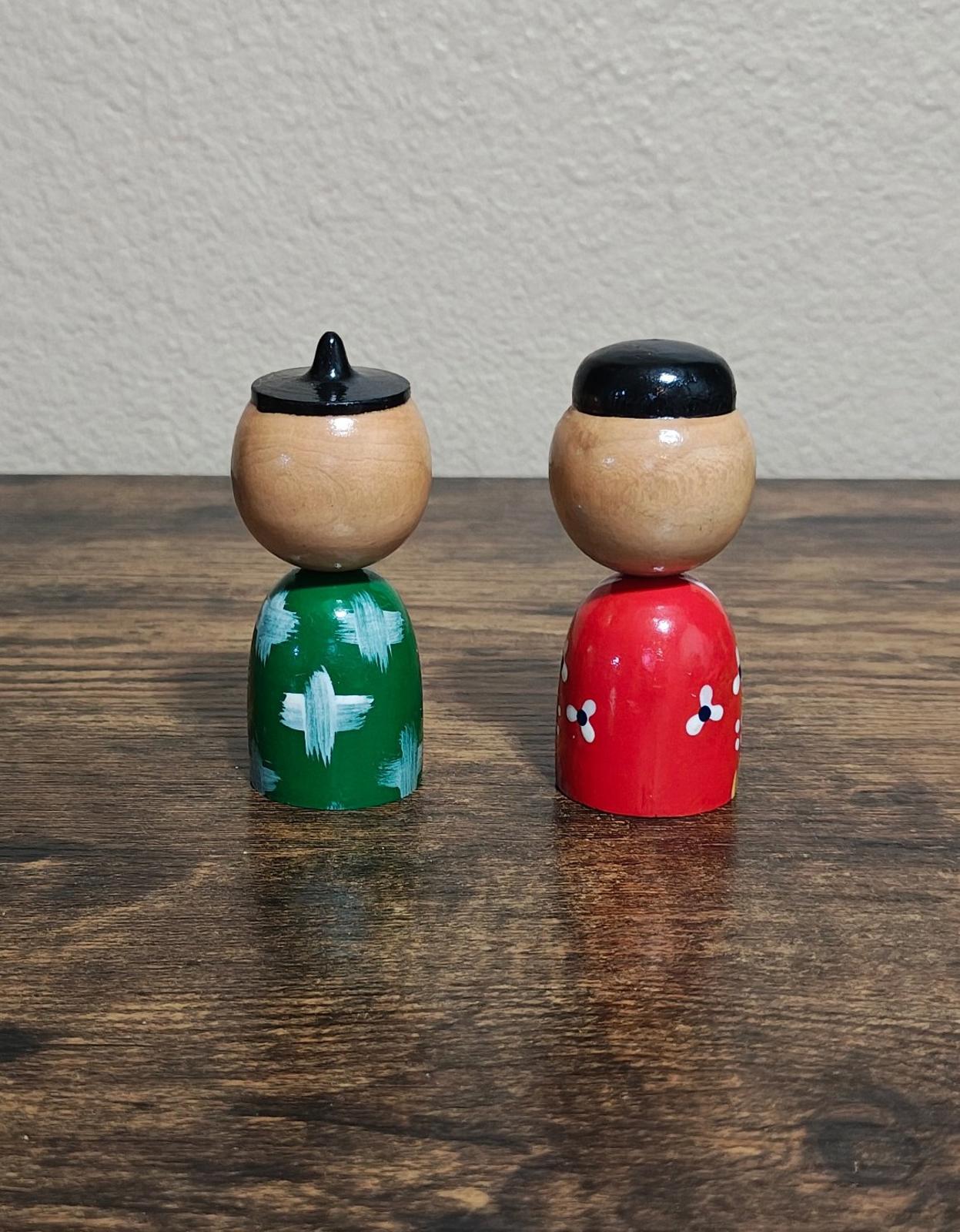 1950's Male and Female Pair Of Rare Japanese Kokeshi Wooden Dolls