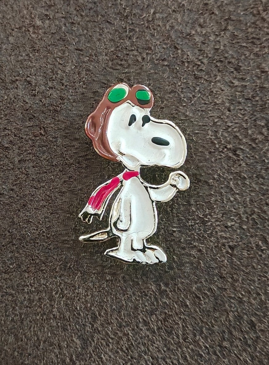 1970s Snoopy "World War I Flying Ace" Gold Tone Enamel Pin.