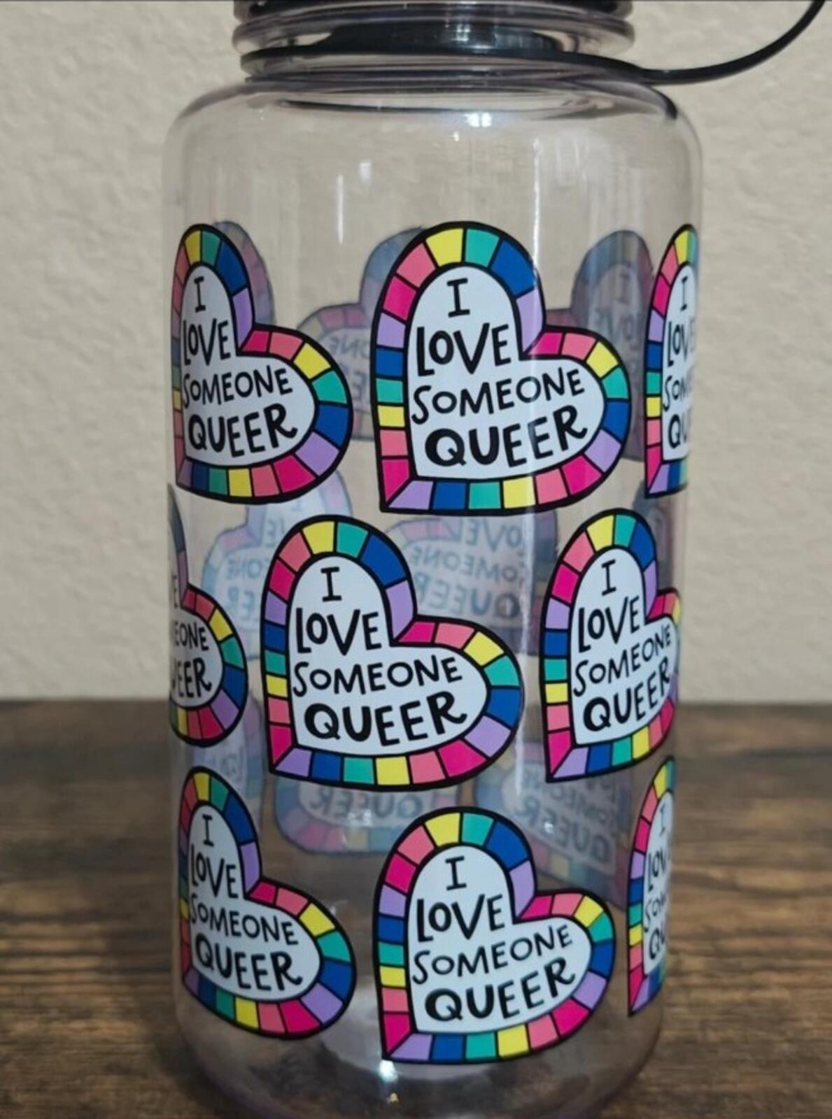 Colorful I Love Someone Queer Anna Parade BPA Free 32 oz Plastic Water Bottle.