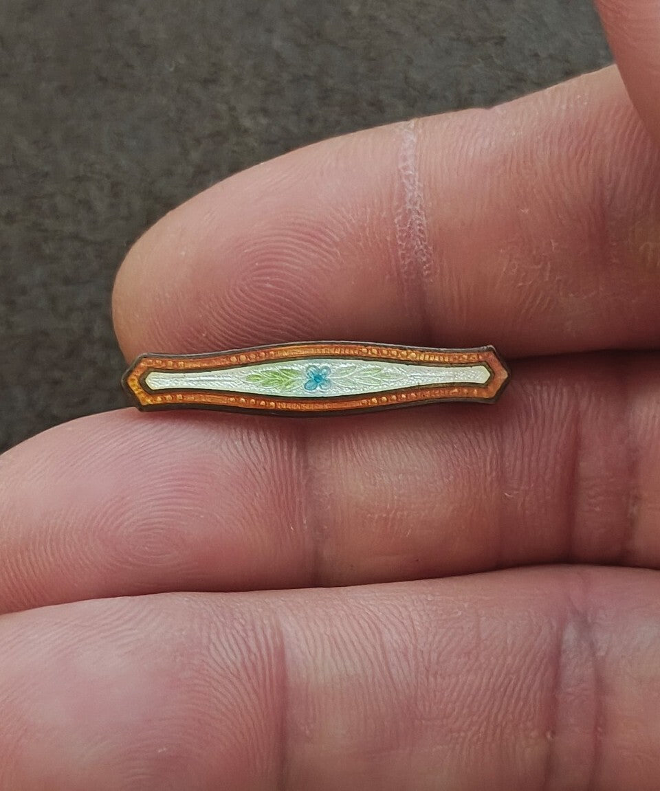 Early 1900s Edwardian Victorian Guilloché Enamel Lingerie Bar Pin/Brooch