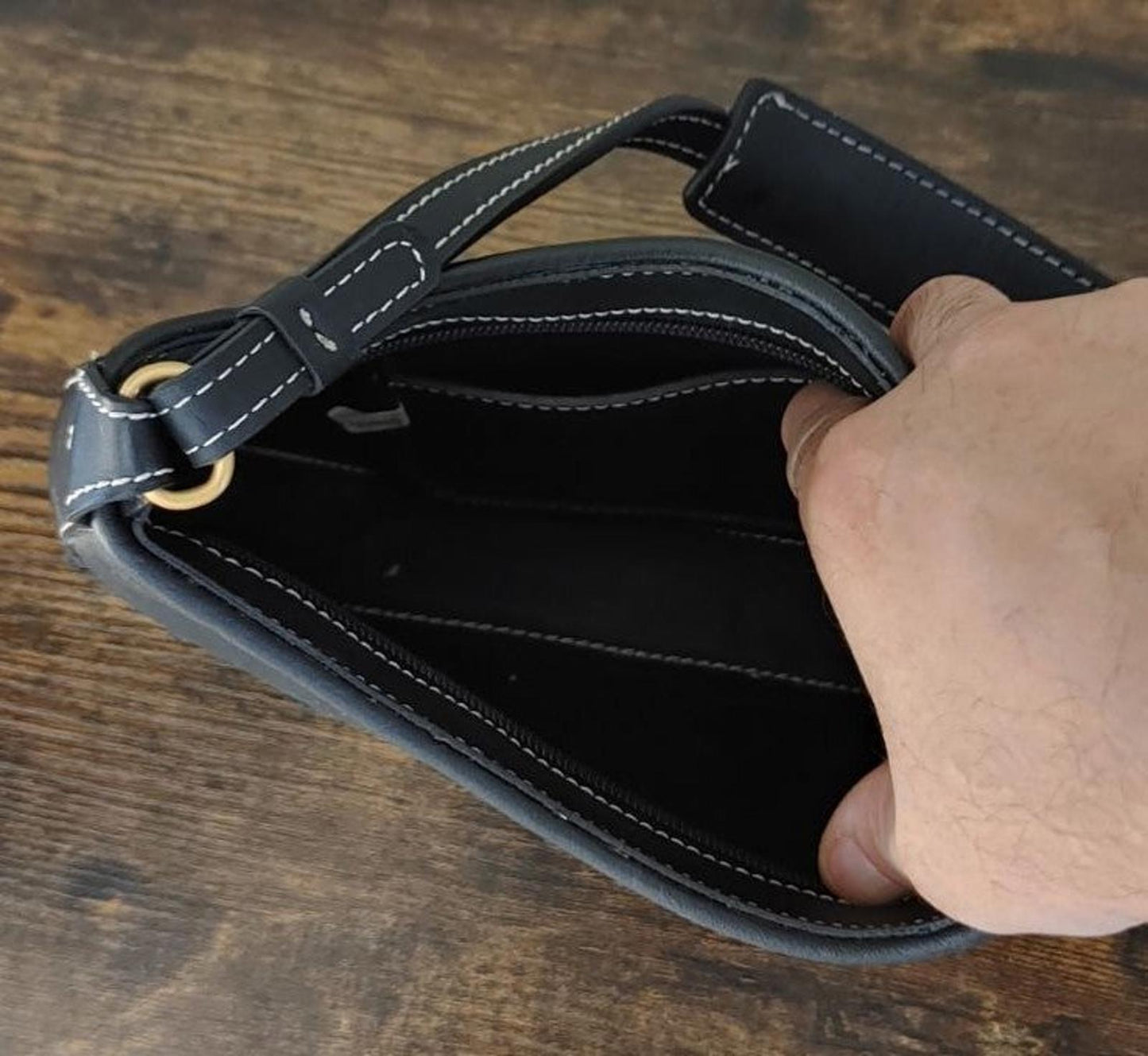 Nice Stitched Black Shoulder Bag/Purse