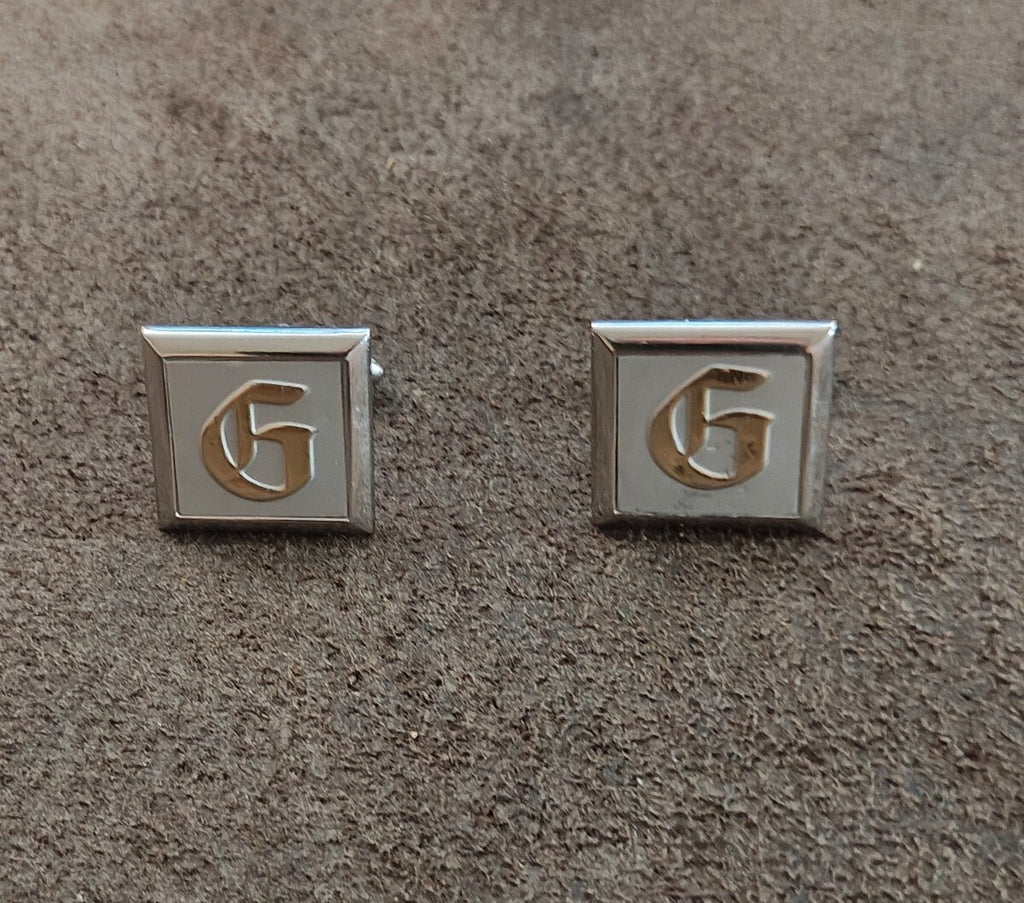 1950s/60s Swank Monogram Initial "G" Silver Tone Cufflinks