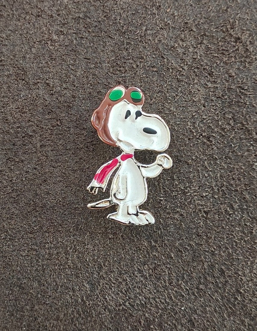 1970s Snoopy "World War I Flying Ace" Gold Tone Enamel Pin.