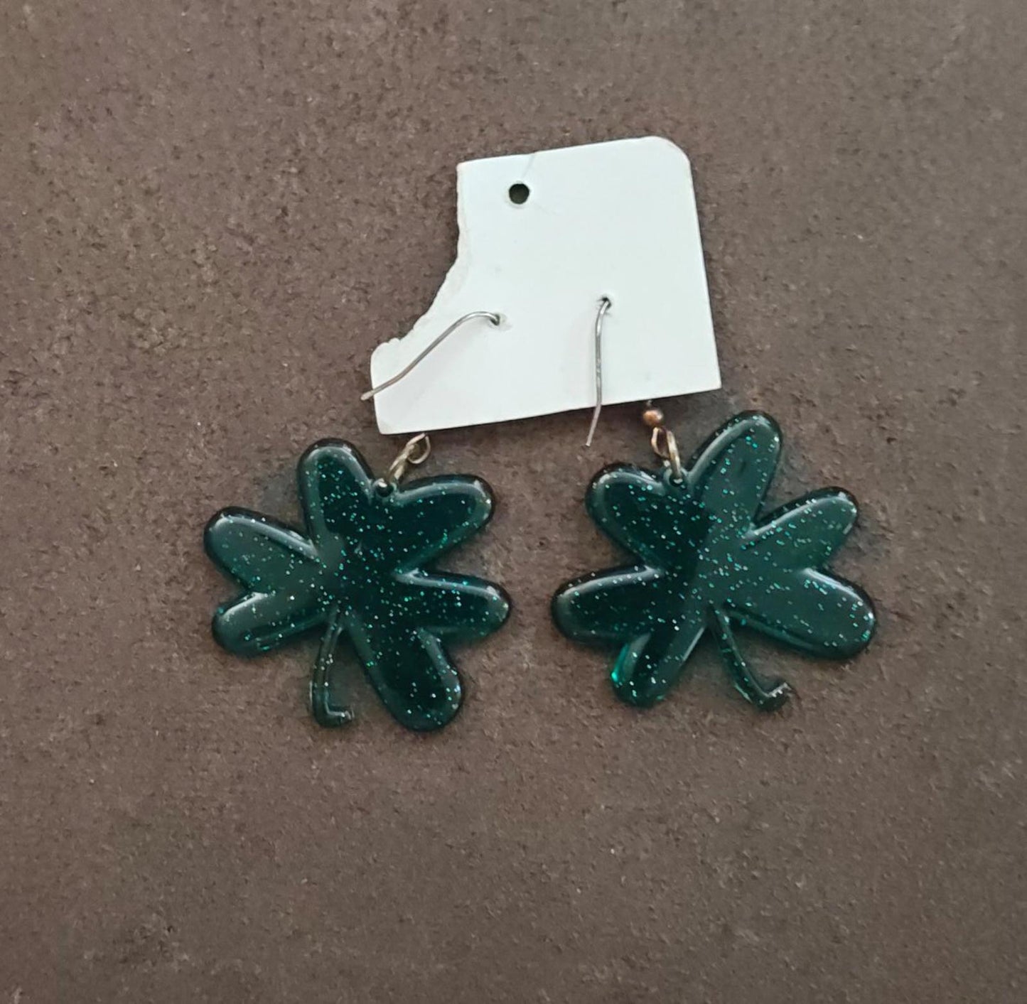 1980s Glittery Green Shamrock Pierced Earrings