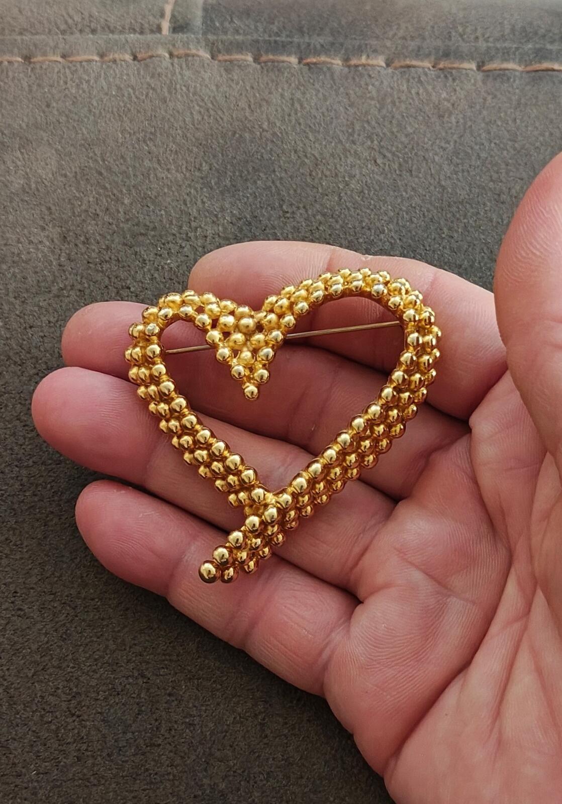 1980s Signed Fernando Originals Gold Tone Beaded Heart Brooch
