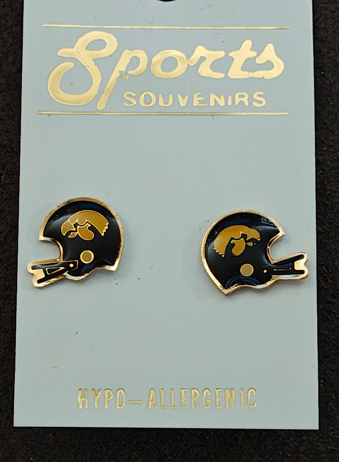 1980s University of Iowa Hawkeyes Helmet Gold Tone Enamel Stud Earrings