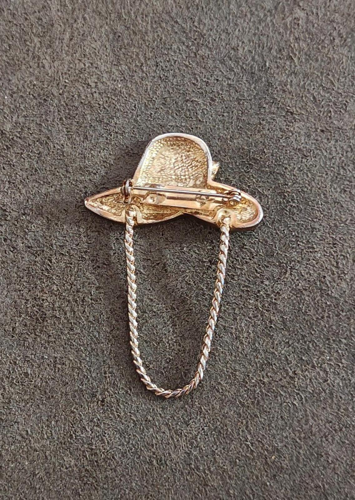 1990s Gold Tone Red Enamel Red Hat Society Hat Pin Brooch