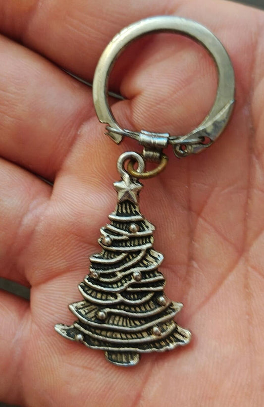 1980s Pewter Christmas Tree Keychain