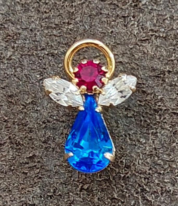1990s Gold Tone With Red, White & Blue Rhinestones Small Patriotic Angel Pin