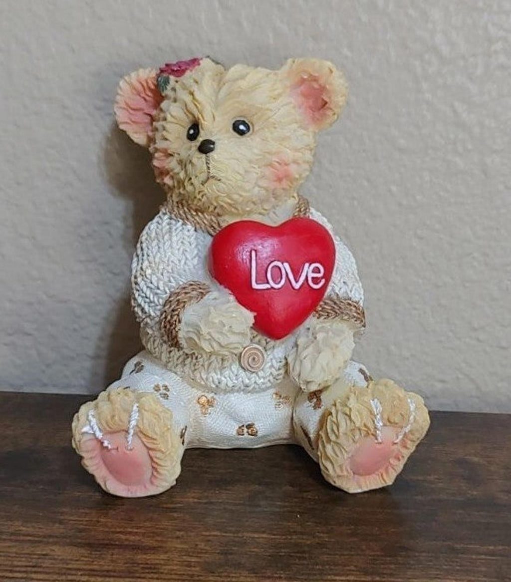 Resin Valentine Teddy Bear Holding Red Love Heart
