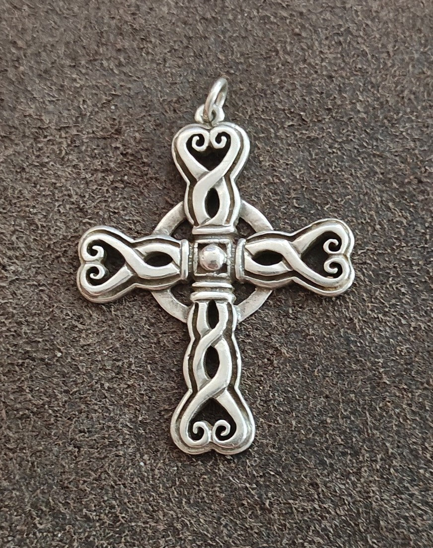 1980s/90s R.E. Piland Sterling Silver Celtic Cross Pendant Early Maker Mark REP