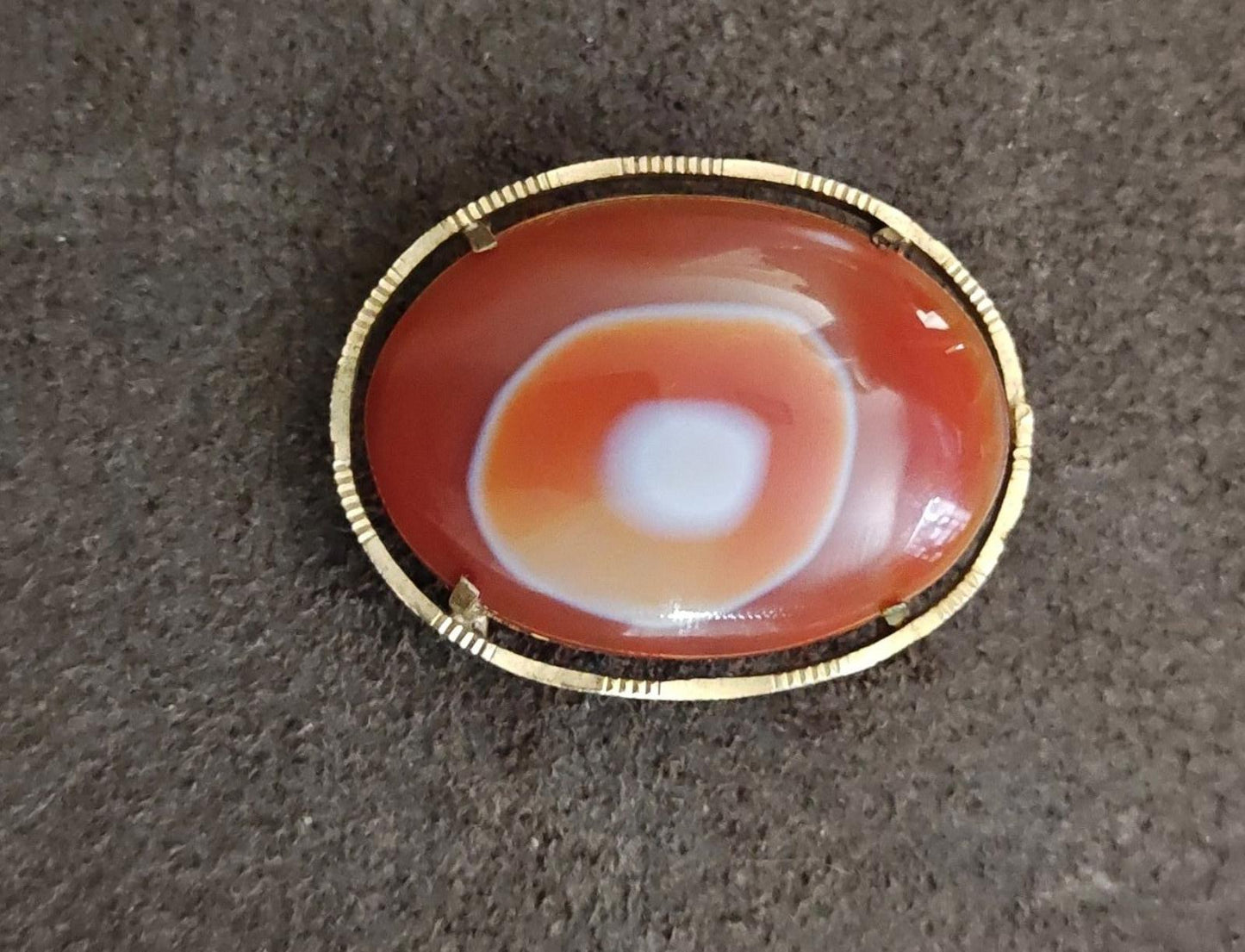 1950s/60s Japanese Kimono Obi Dome Agate Orange Large Brooch/Pendant
