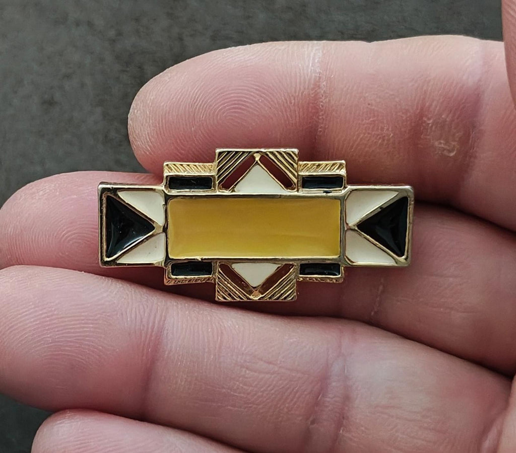 1980s Art Deco Style Geometric Enamel Brooch Pin