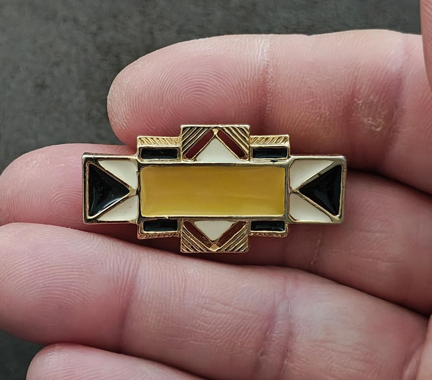 1980s Art Deco Style Geometric Enamel Brooch Pin