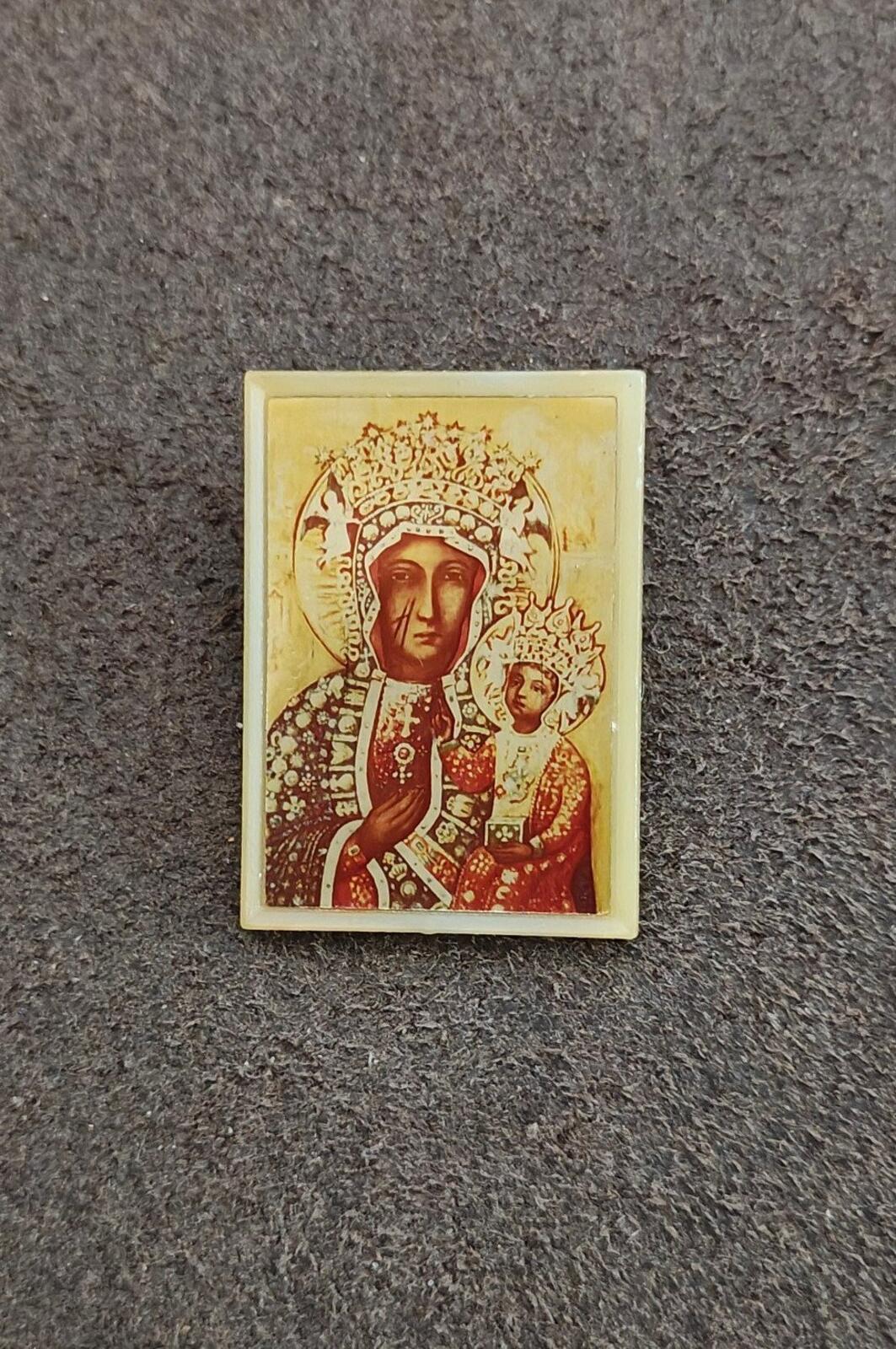 Vintage Black Madonna of Częstochowa" Plastic Brooch