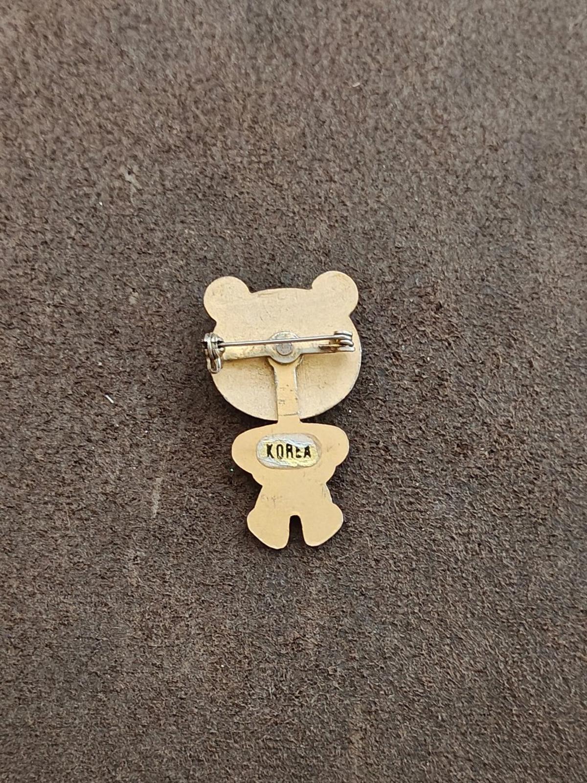 1970s/80s Metal Articulated Brown, White and Pink Enamel Teddy Bear Brooch