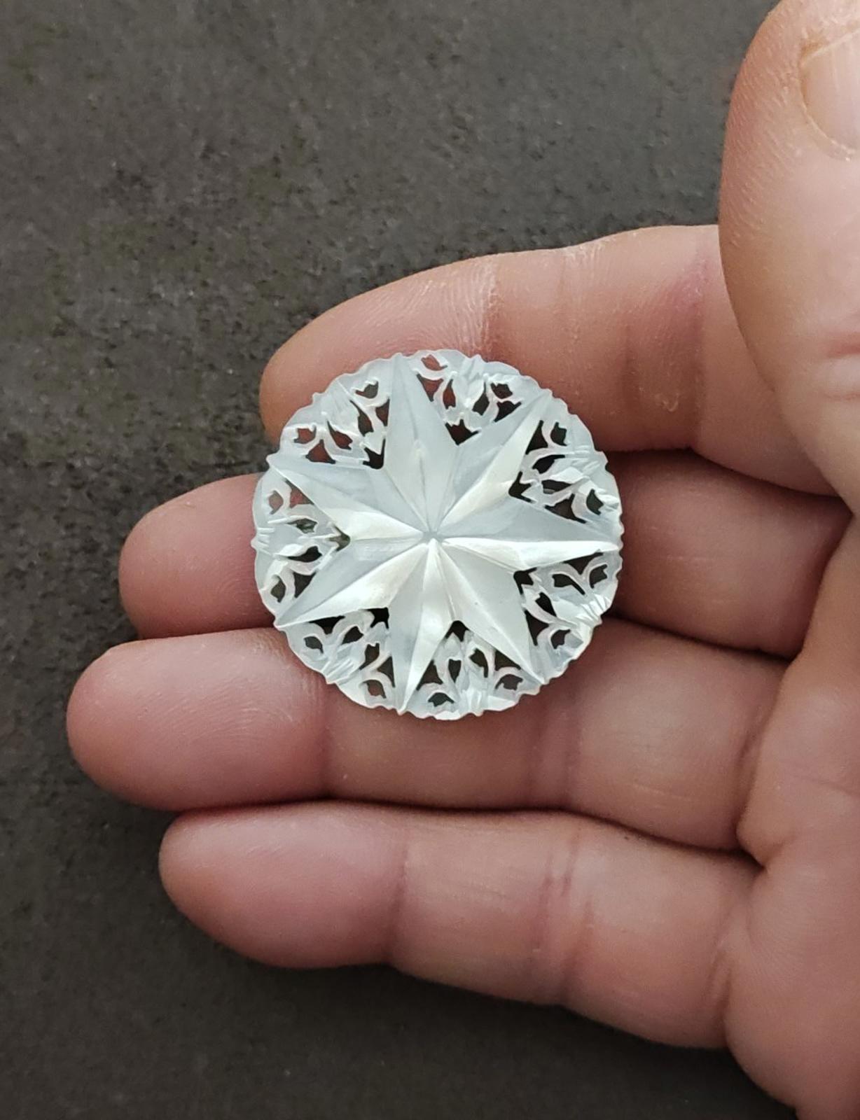 1960s Hand Carved Mother of Pearl Star of Bethlehem Brooch From Bethlehem