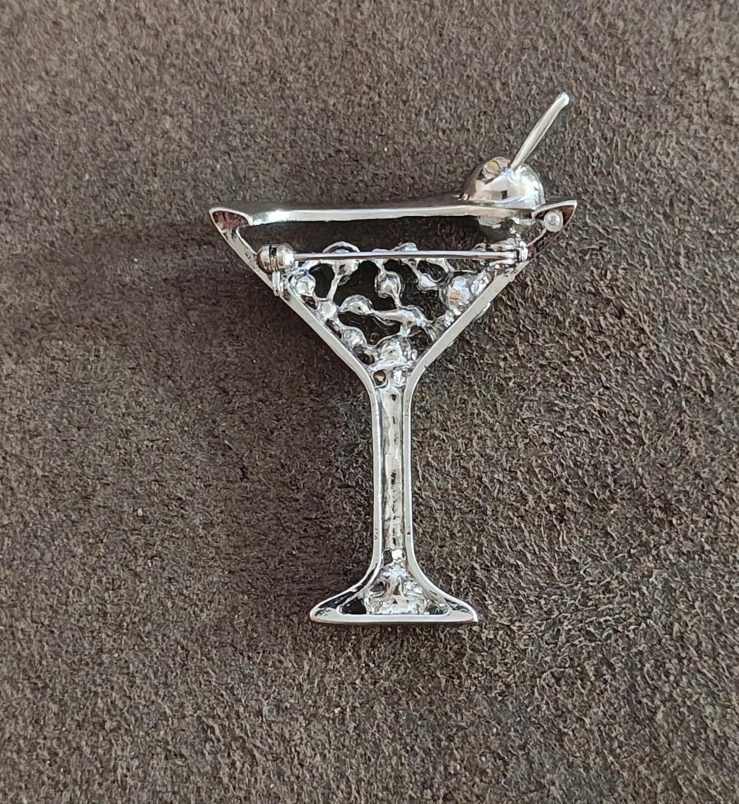 Chico's Silver Tone With Peridot Green Rhinestone Martini Glass Brooch