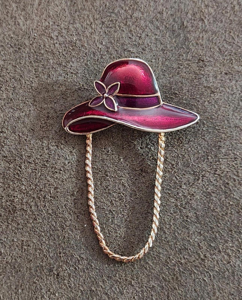 1990s Gold Tone Red Enamel Red Hat Society Hat Pin Brooch