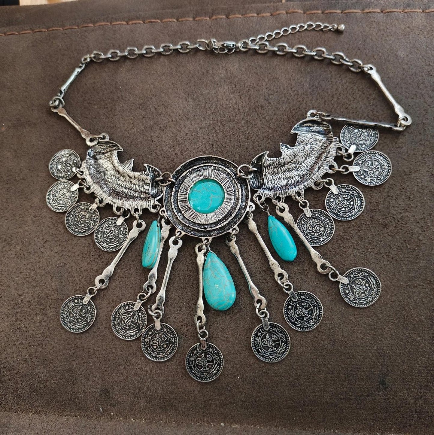 Vintage Style Silver Tone Boho Bib Style Statement Necklace