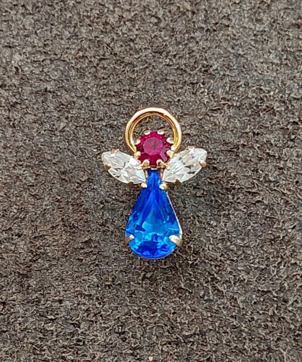 1990s Gold Tone With Red, White & Blue Rhinestones Small Patriotic Angel Pin
