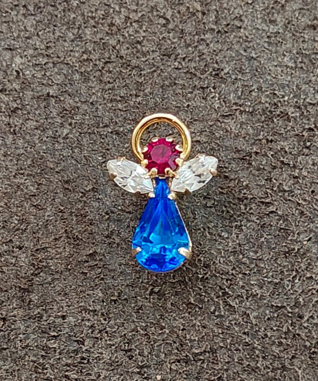 1990s Gold Tone With Red, White & Blue Rhinestones Small Patriotic Angel Pin