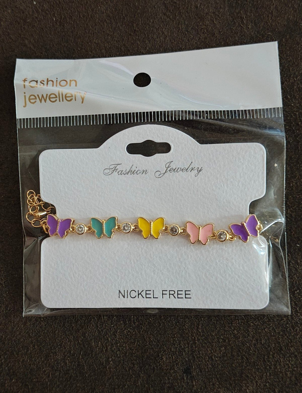 Gold Tone Enamel Butterfly Charm Bracelet New.