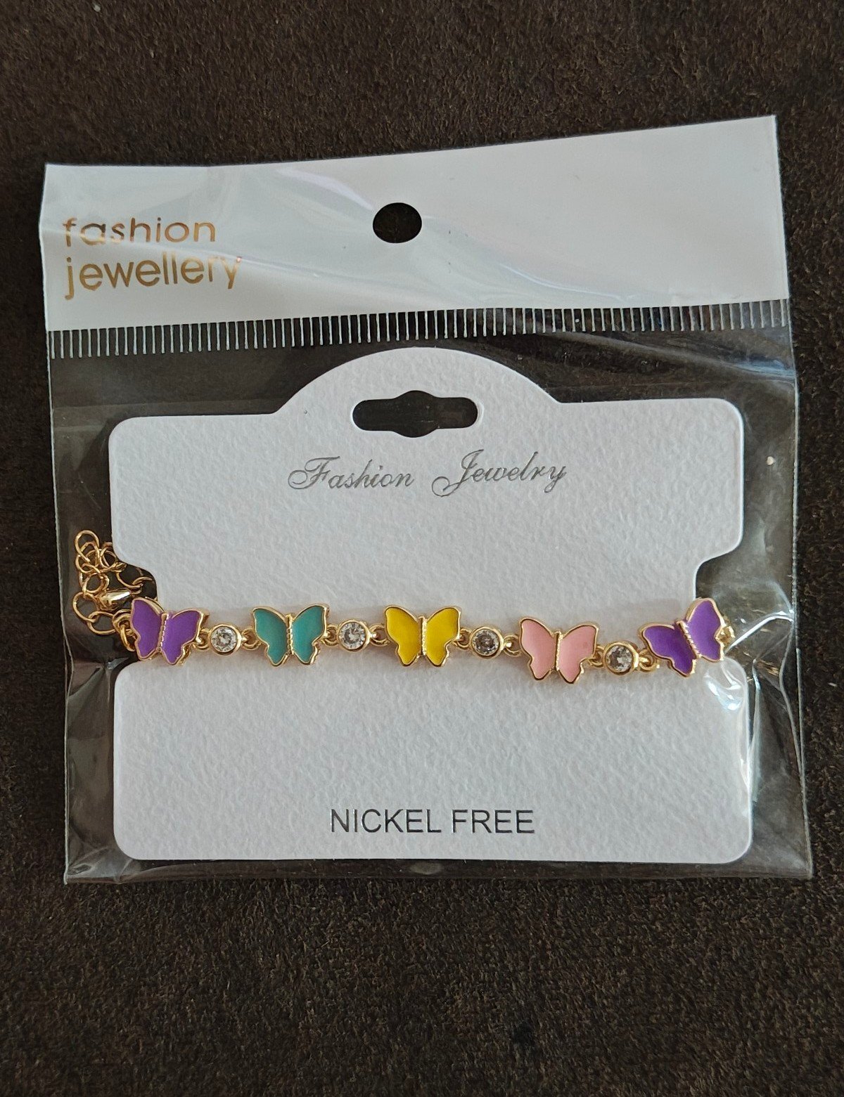 Gold Tone Enamel Butterfly Charm Bracelet New.
