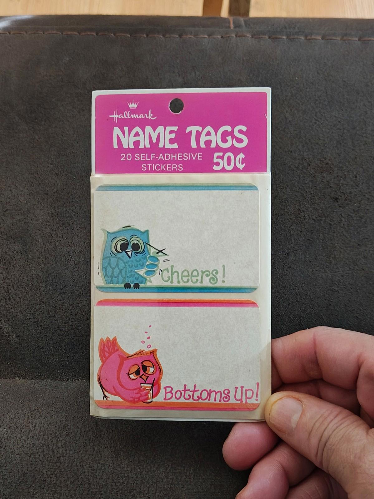 1980s Set of 2 Hallmark Cheers and Bottoms Up Owl Name tags