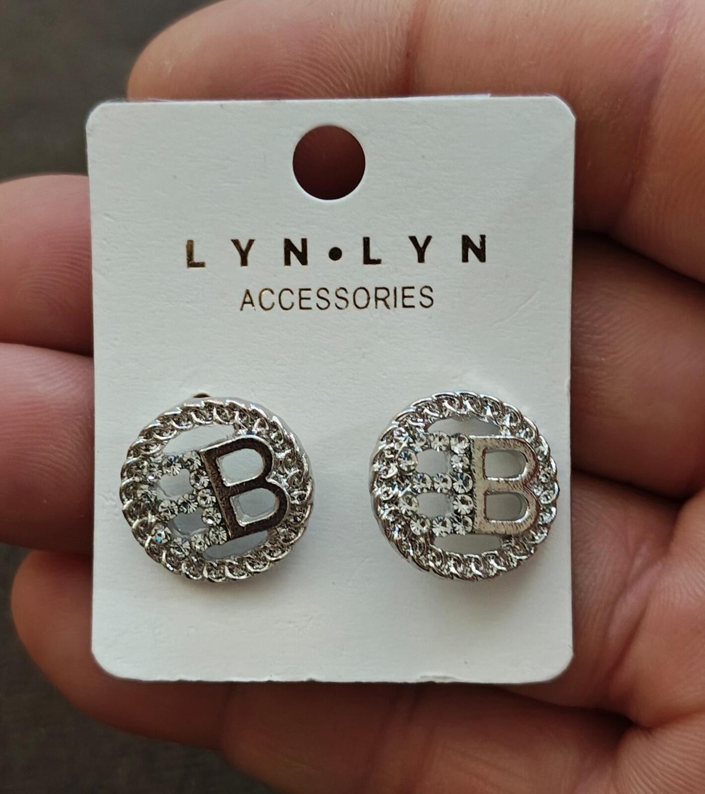Lyn Lyn Accessories Silver Tone Crystal Encrusted "B" logo Stud Earrings New