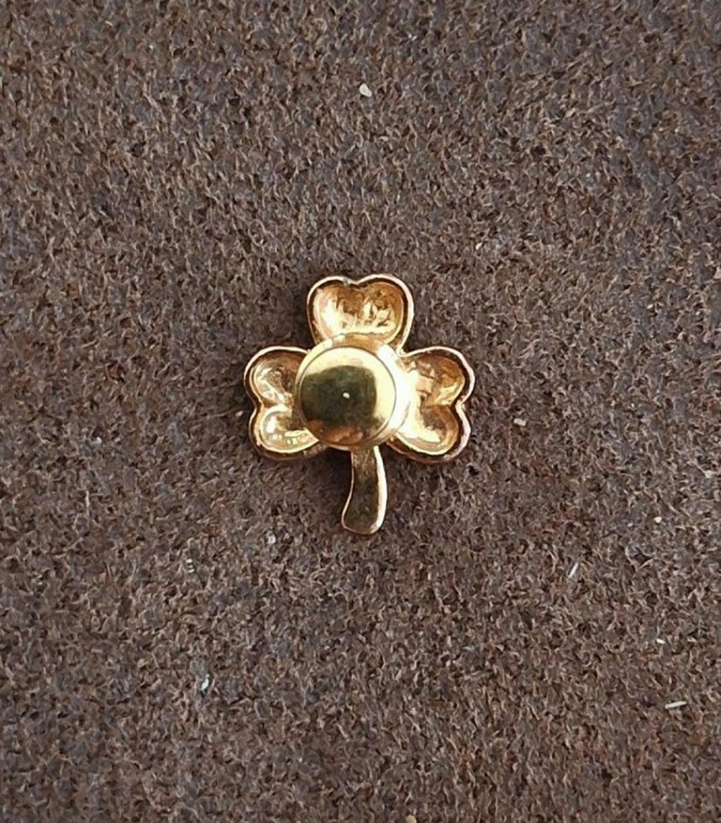 Gold-tone clover pin back with clasp and three-leaf shape outline