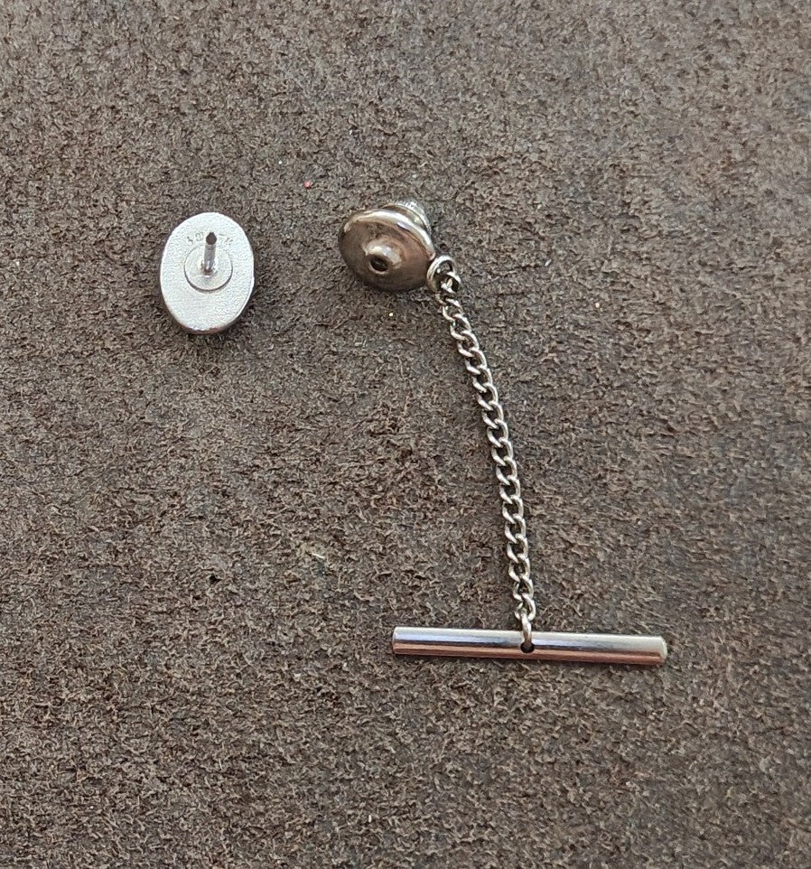 1950s/60s Swank Silver Tone Tie Tack/Lapel Pin With An Oval Dark Cabochon