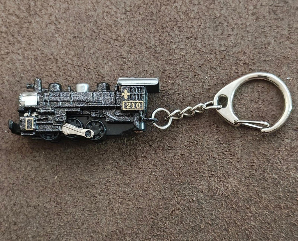 1970s Vintage Black Plastic USA American Locomotive 210 Keychain