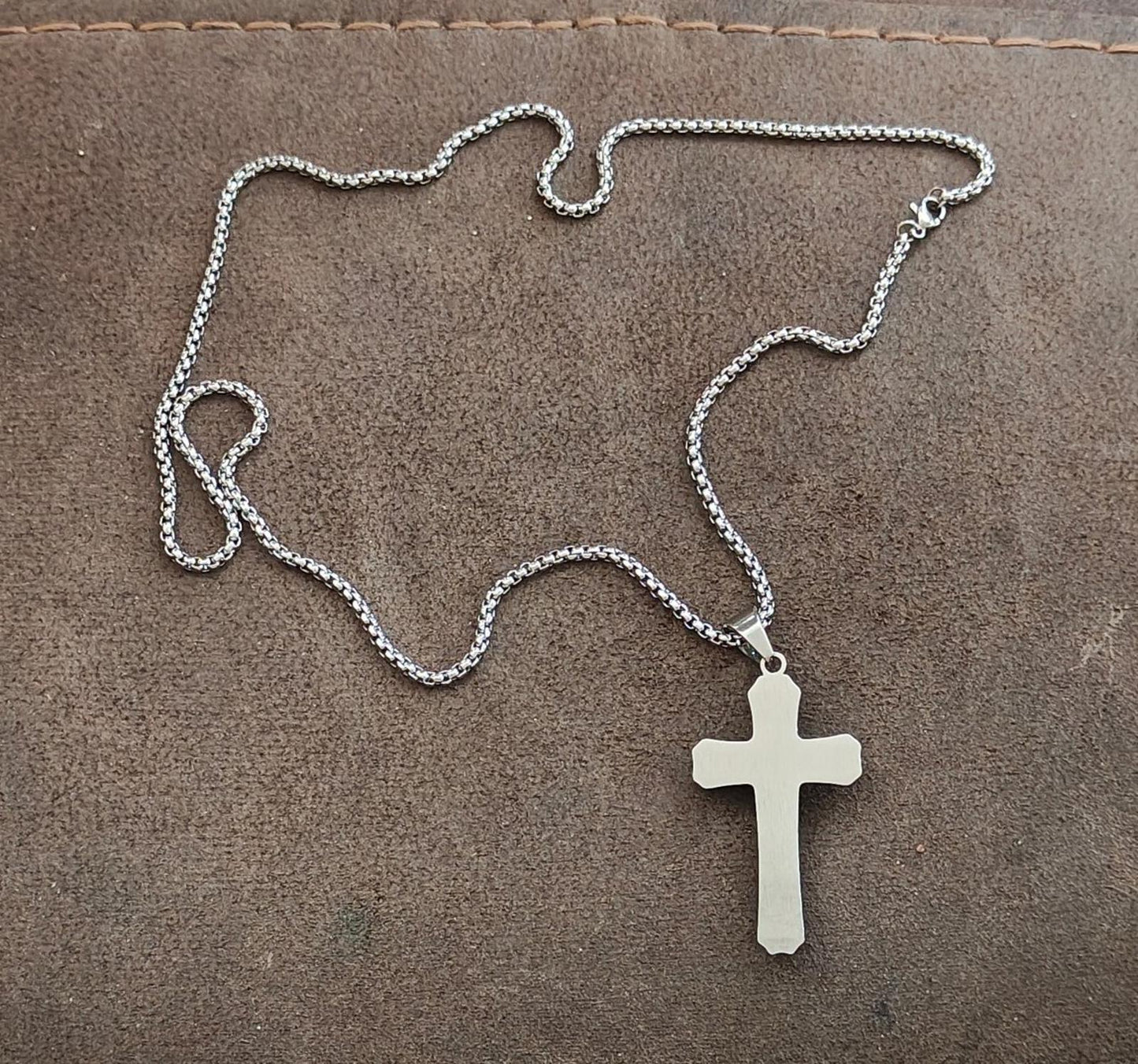 Black and Silver with 26" Silver Tone Chain Cross Pendant Necklace