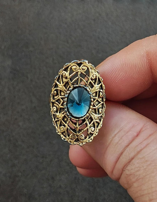 1980’s Blue Filigree Adjustable Statement Ring