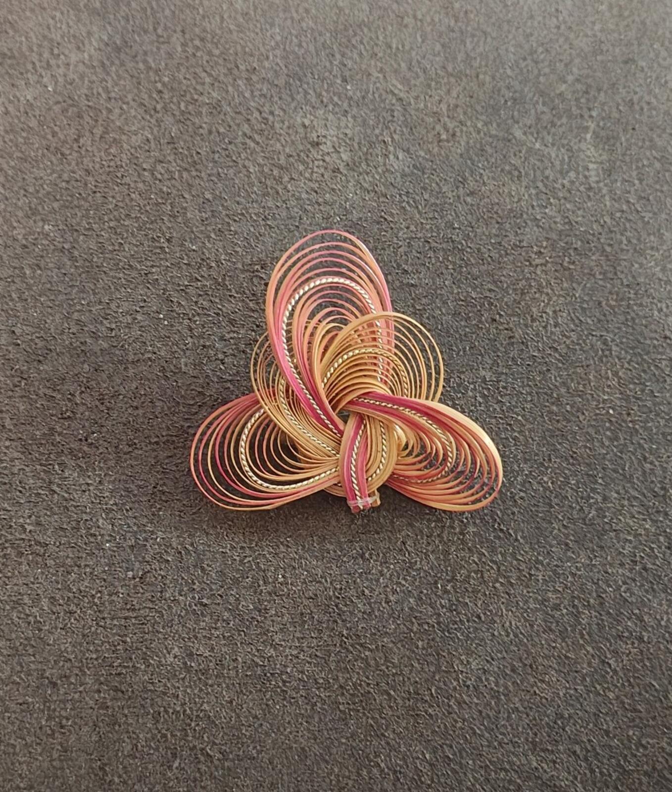 1960s/70s Quilled Bamboo or Rattan Folk Art Brooch