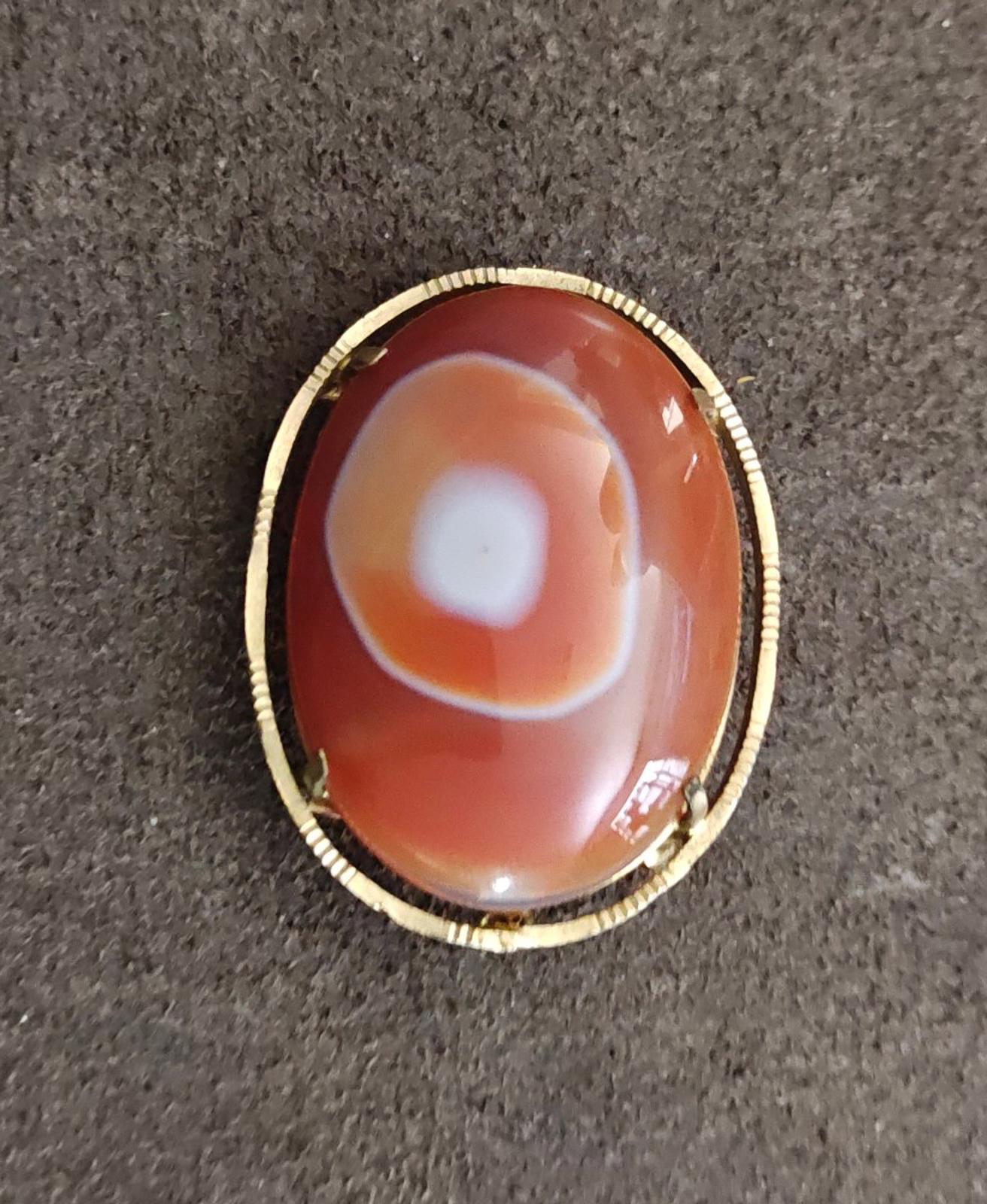 1950s/60s Japanese Kimono Obi Dome Agate Orange Large Brooch/Pendant