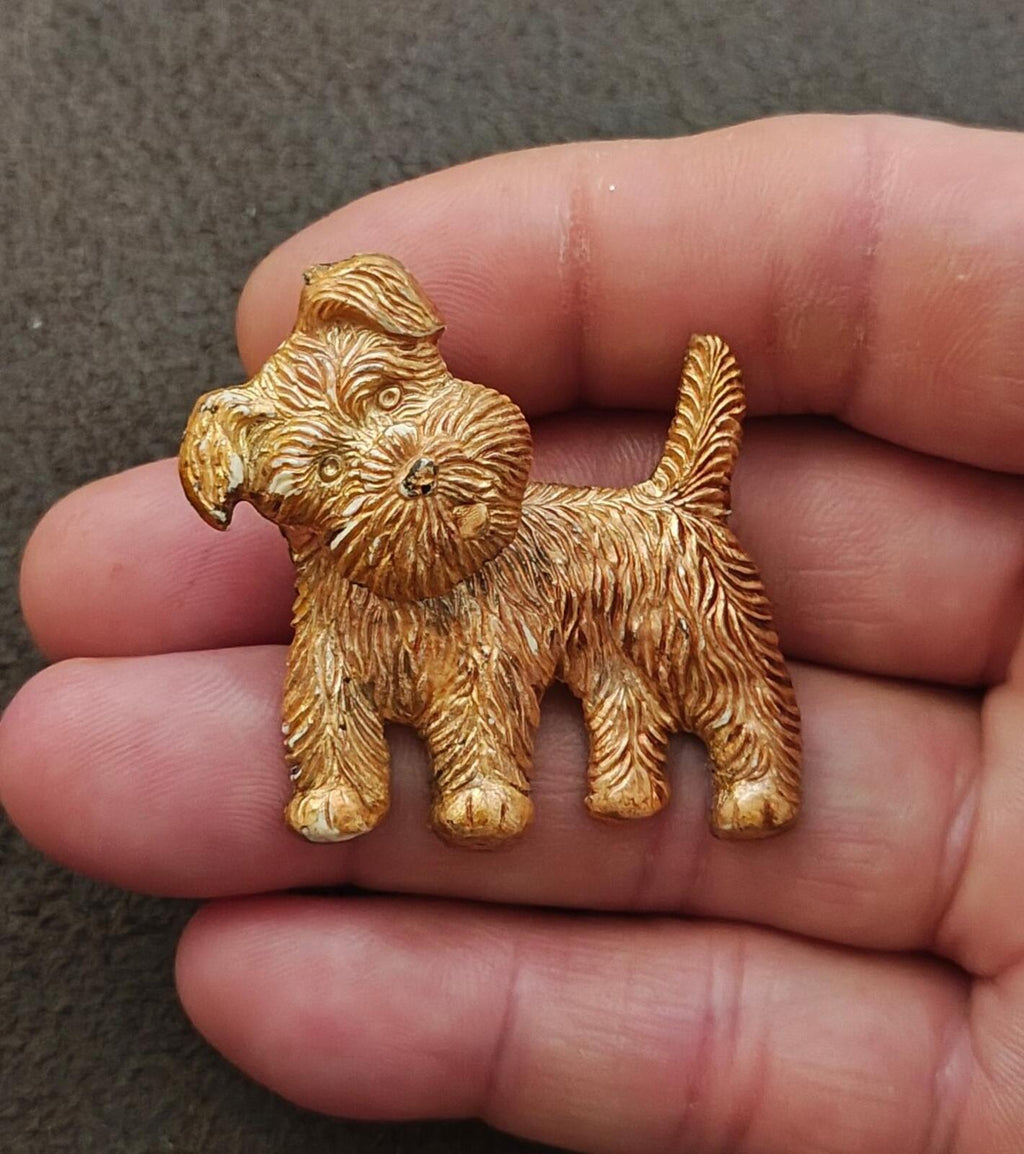 1940s/50s Articulated Head Molded Textured Terrier Brooch