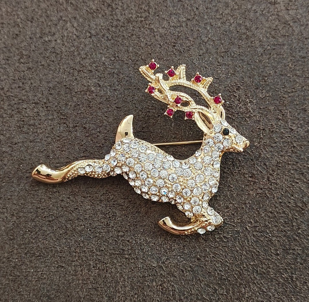 1980s Monet Reindeer Rhinestones Brooch