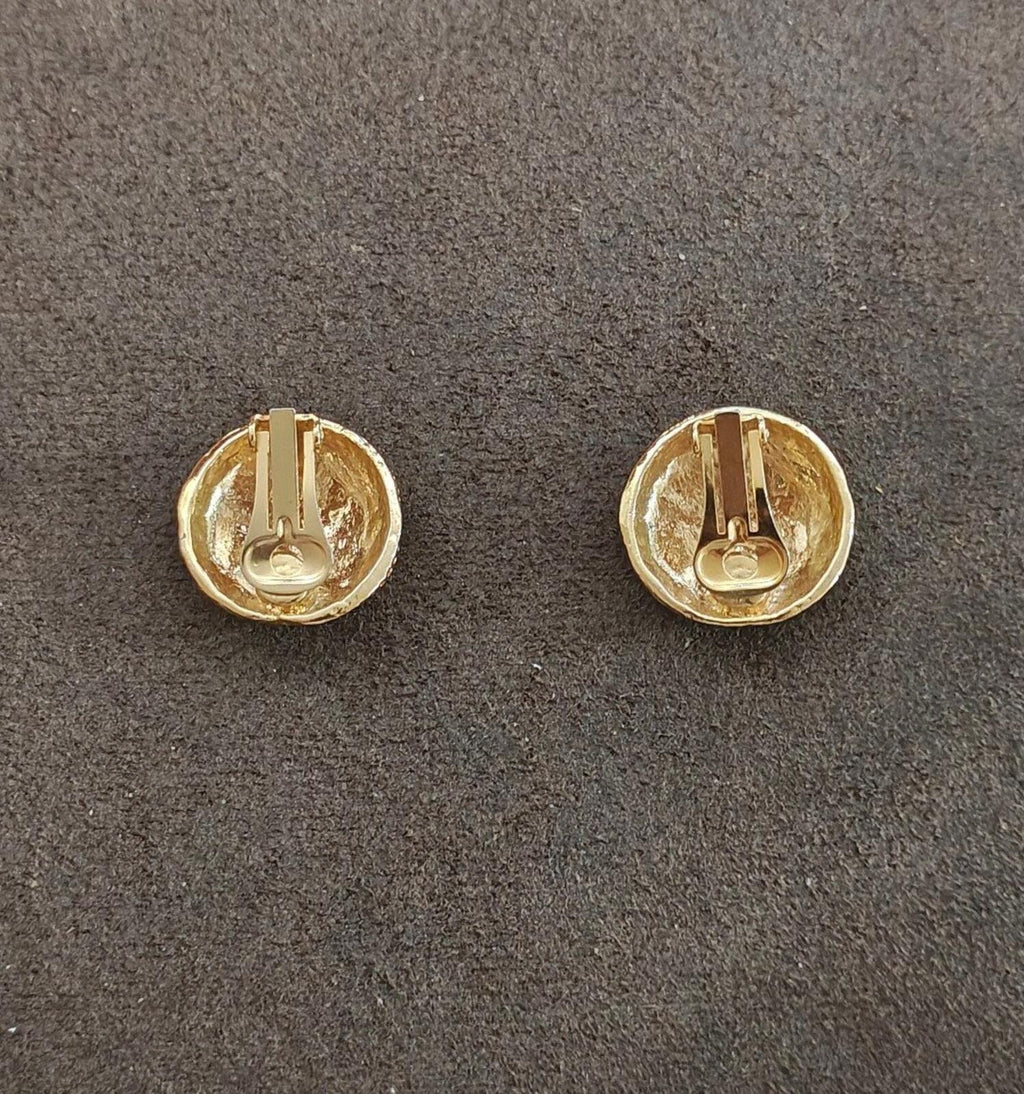1980s Gold Tone Domed Textured Classic X Design Clip On Earrings