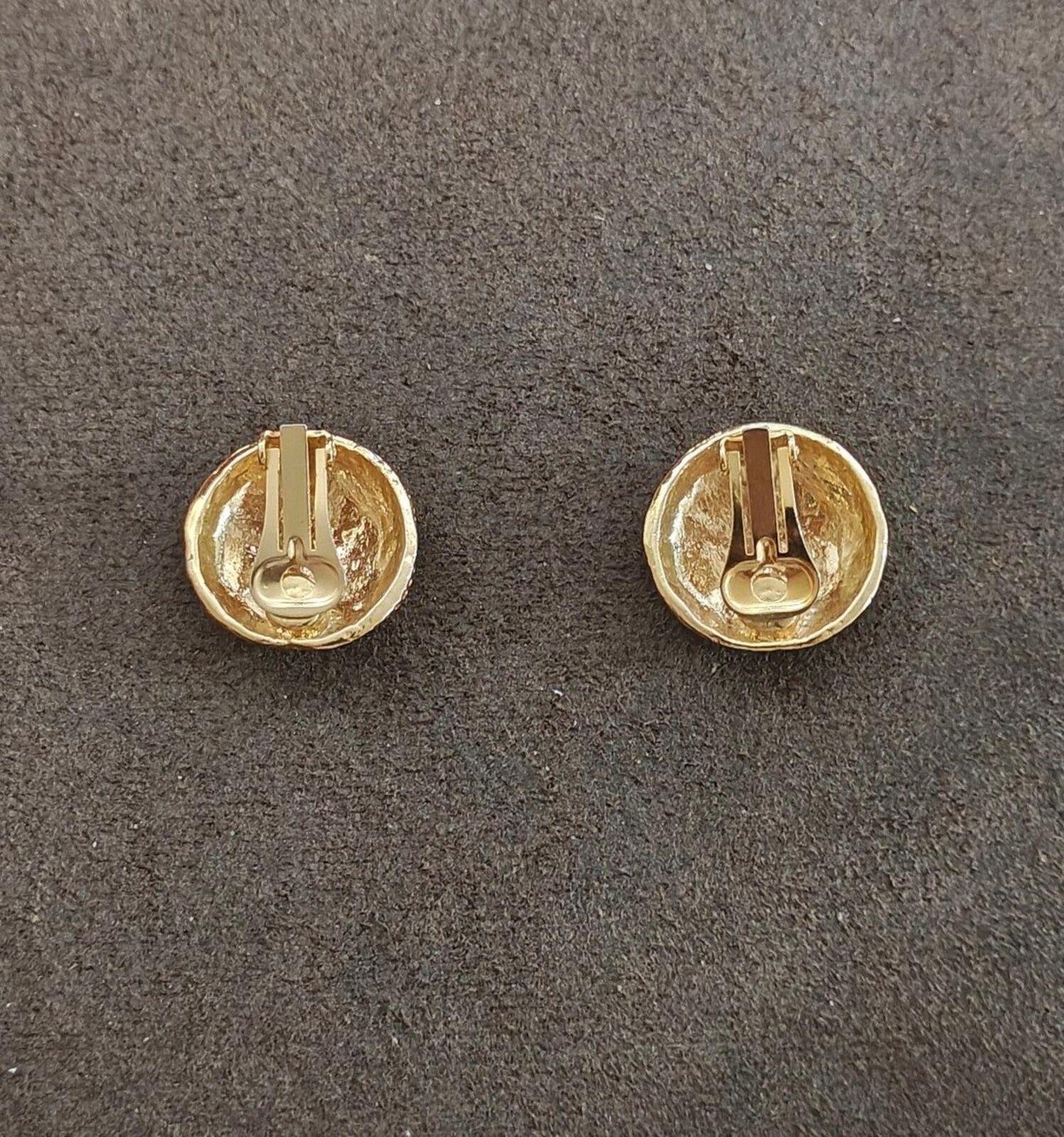 1980s Gold Tone Domed Textured Classic X Design Clip On Earrings