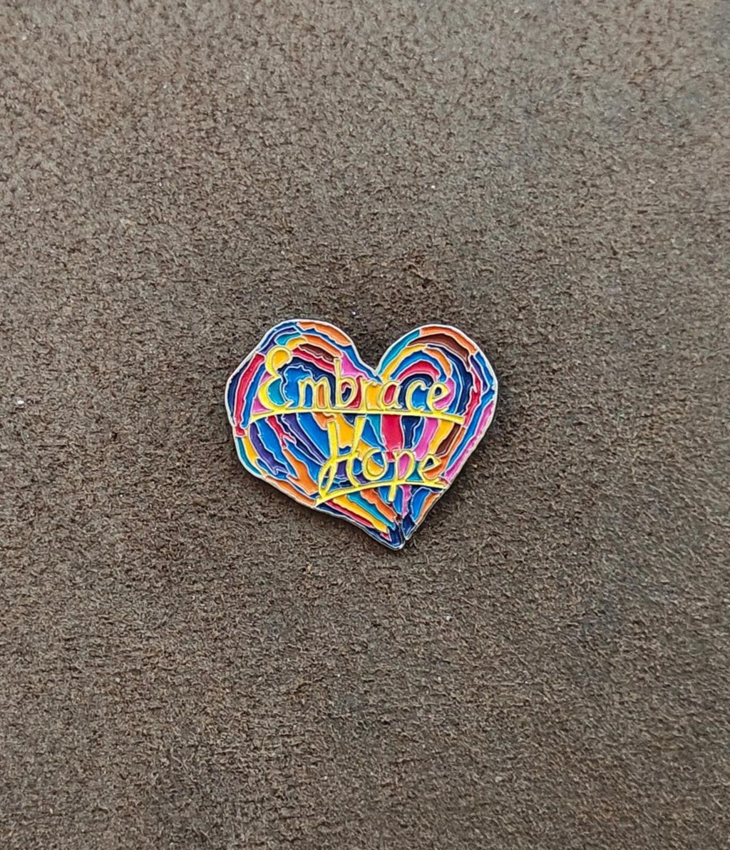 1990s Penzeys Spices Embrace Hope Rainbow Heart Enamel Pin