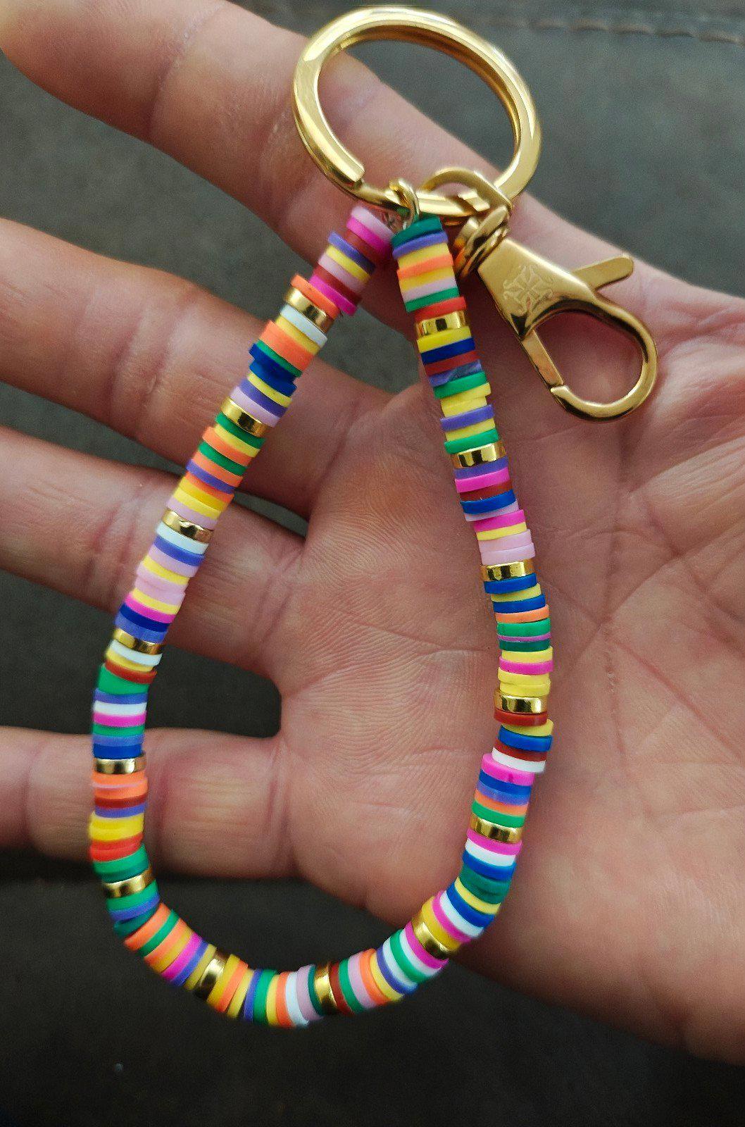 Colorful Handmade Heishi Beaded Bracelet Keychain